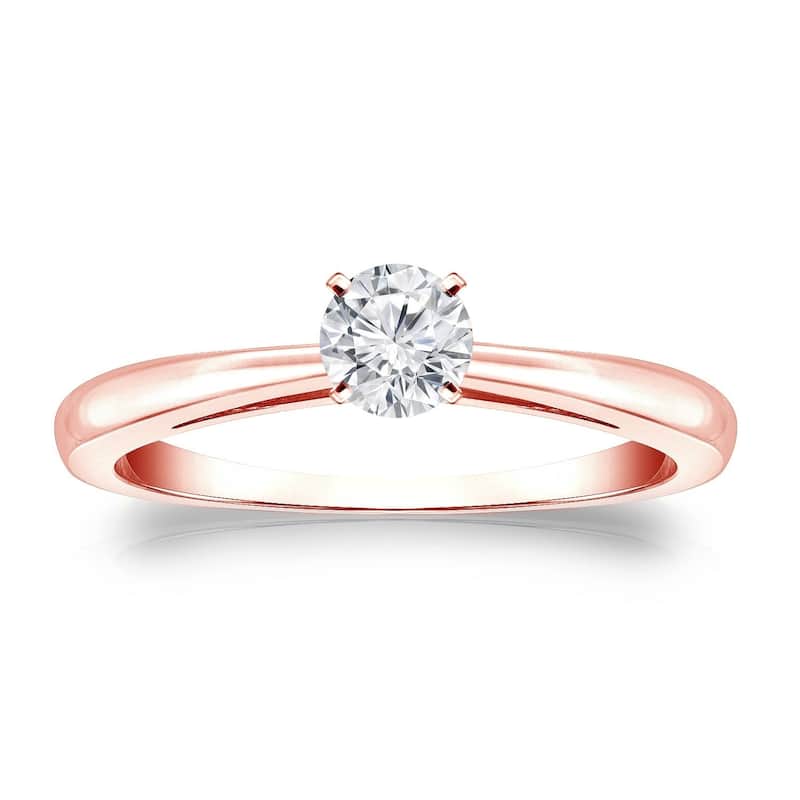 Auriya 14k Gold 1/4ctw Round Solitaire Diamond Engagement Ring - Rose - 10