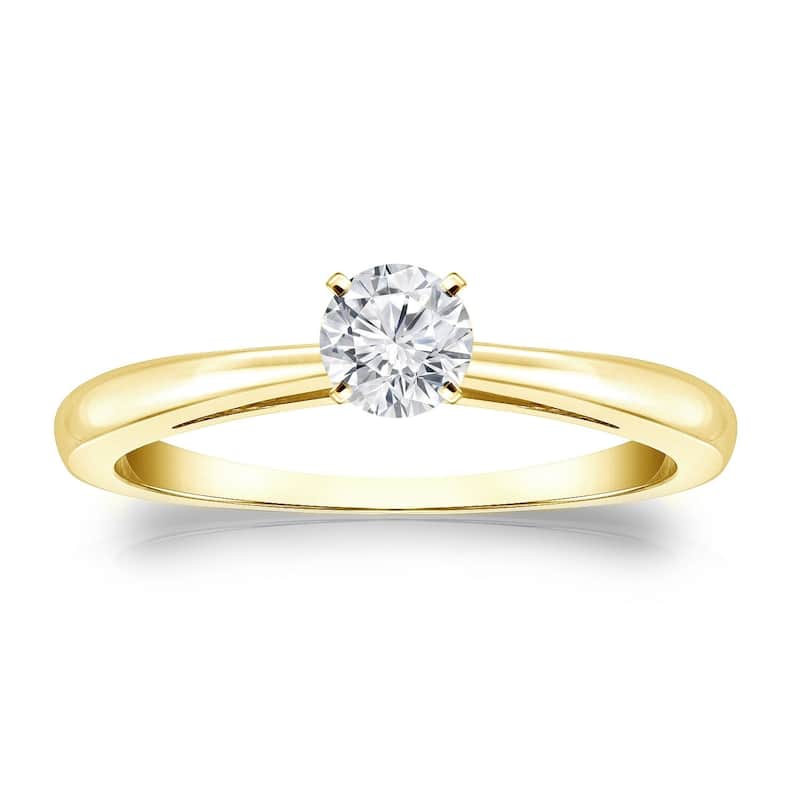 Auriya 14k Gold 1/4ctw Round Solitaire Diamond Engagement Ring - Yellow - 9.5