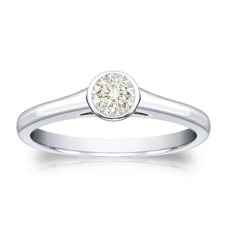 Auriya 14k Gold 1/4 carat TW Bezel-set Solitaire Diamond Engagement Ring - 4 - White