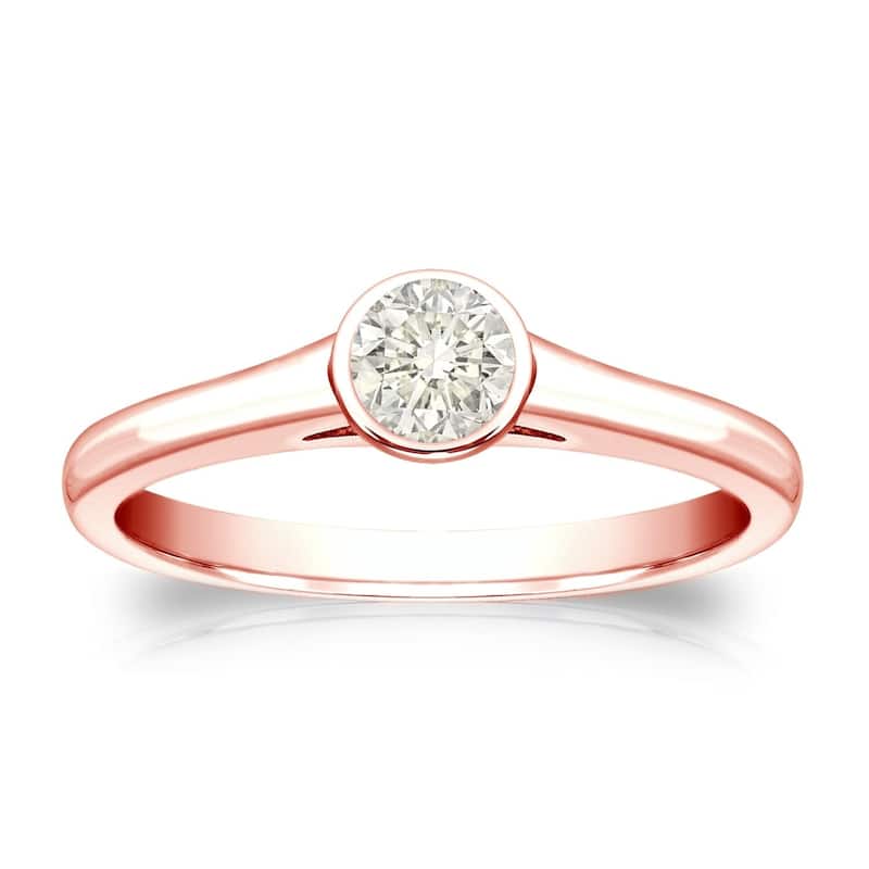 Auriya 14k Gold 1/4 carat TW Bezel-set Solitaire Diamond Engagement Ring - 4 - Rose