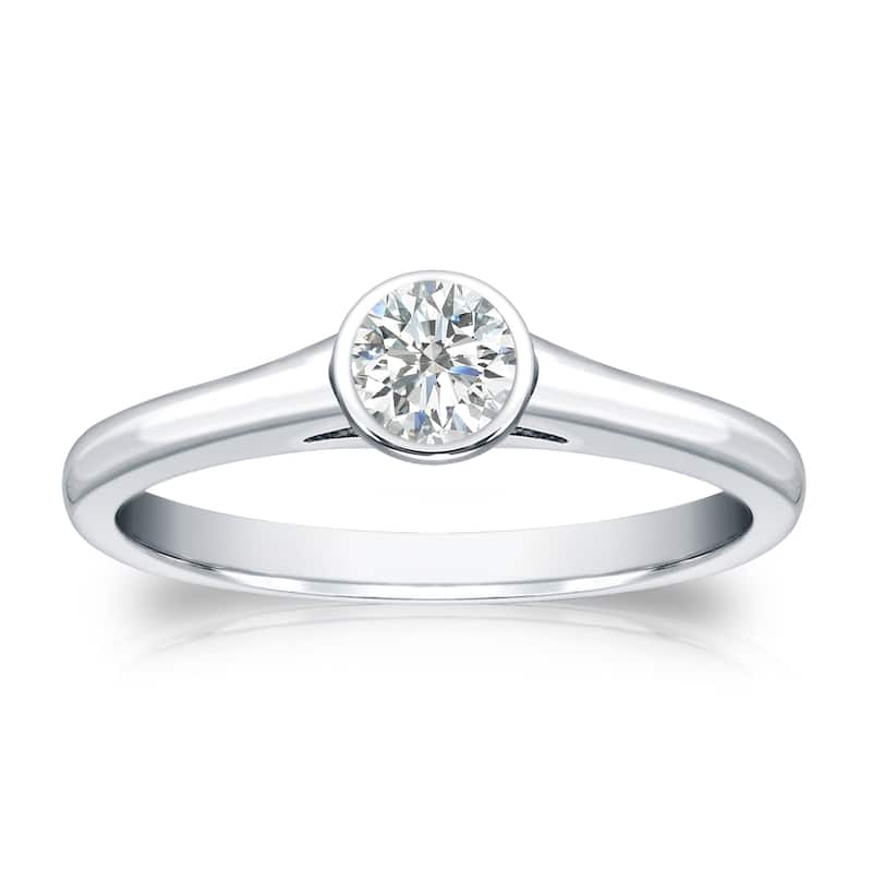 Auriya 14k Gold 1/4 carat TW Bezel-set Solitaire Diamond Engagement Ring - 4 - White