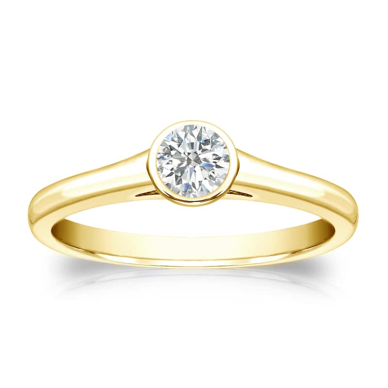 Auriya 14k Gold 1/4 carat TW Bezel-set Solitaire Diamond Engagement Ring - 4 - Yellow