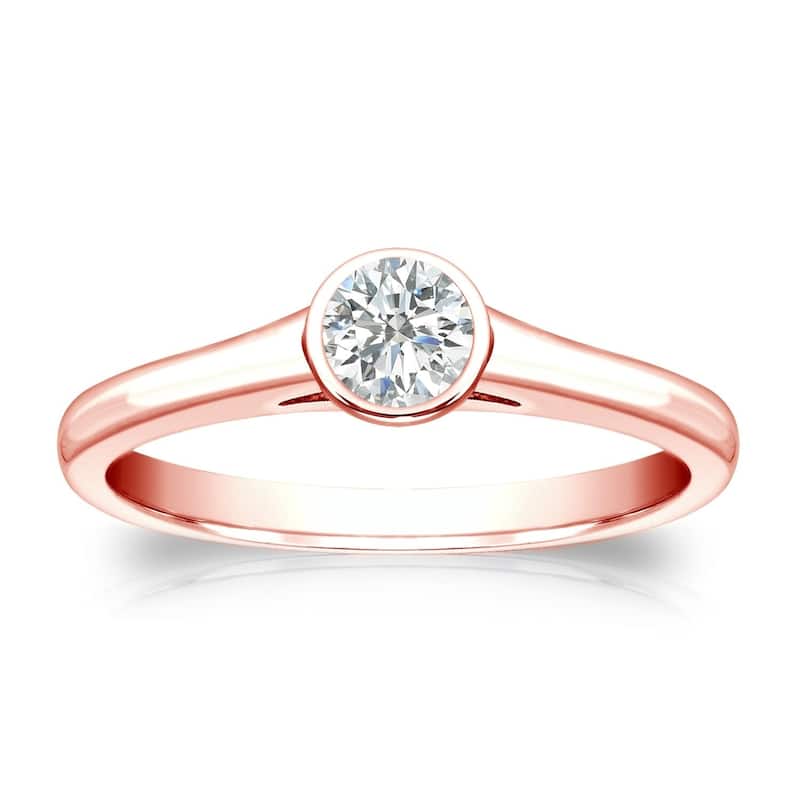 Auriya 14k Gold 1/4 carat TW Bezel-set Solitaire Diamond Engagement Ring - 10 - Rose