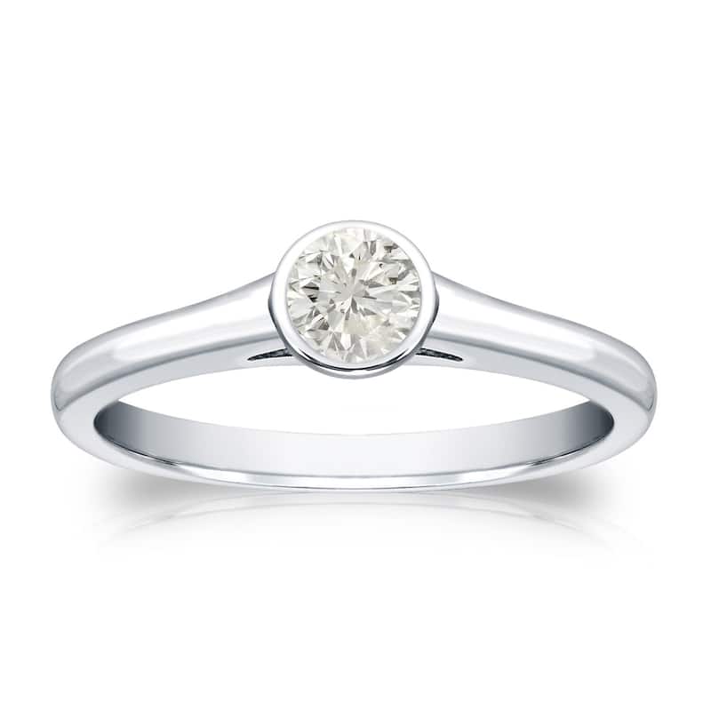 Auriya 14k Gold 1/4ctw Bezel-set Solitaire Diamond Engagement Ring (J-K, SI1-SI2) - White - 10