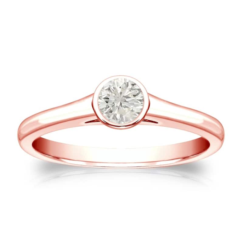 Auriya 14k Gold 1/4ctw Bezel-set Solitaire Diamond Engagement Ring (J-K, SI1-SI2) - Rose - 9.5
