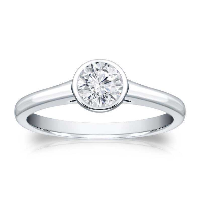 Auriya 14k Gold 1/3 carat TW Bezel-set Solitaire Diamond Engagement Ring (H-I, VS1-VS2) - 4 - White