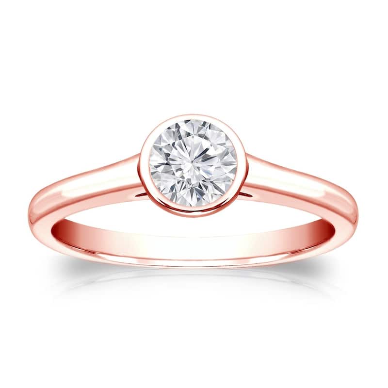 Auriya 14k Gold 1/3 carat TW Bezel-set Solitaire Diamond Engagement Ring (H-I, VS1-VS2) - 4 - Rose