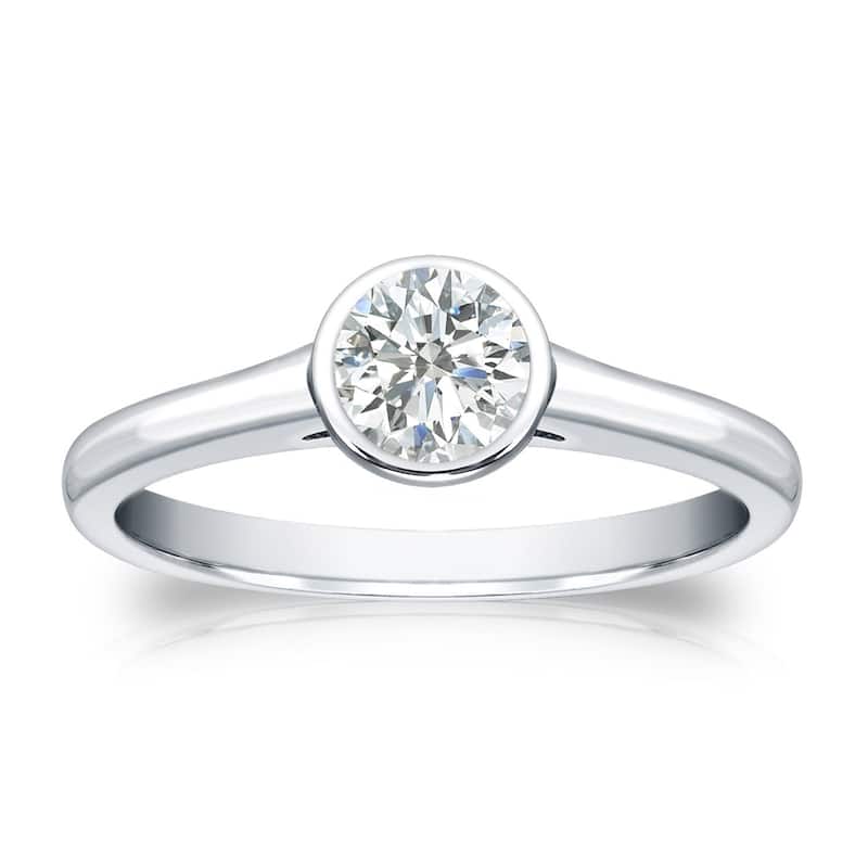 Auriya 14k Gold 1/3 carat TW Bezel-set Solitaire Diamond Engagement Ring - 4 - White