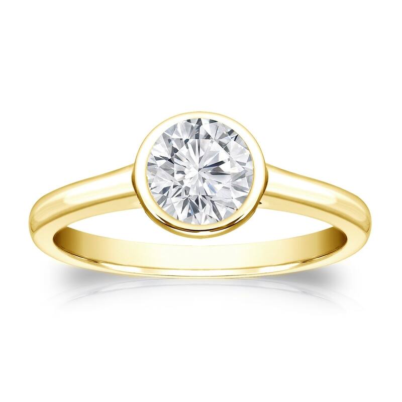 Auriya 14k Gold 1/2 carat TW Bezel-set Solitaire Diamond Engagement Ring - 4 - Yellow
