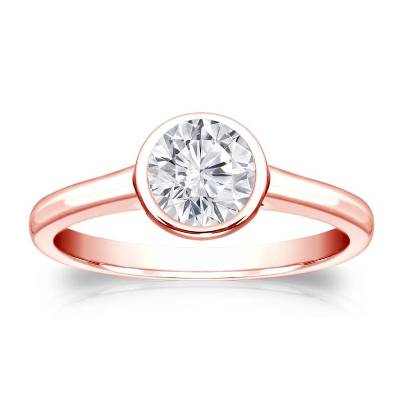 Auriya 14k Gold 1/2 carat TW Bezel-set Solitaire Diamond Engagement Ring - 4 - Rose