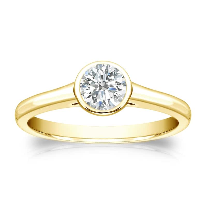 Auriya 14k Gold 1/3 carat TW Bezel-set Solitaire Diamond Engagement Ring - 9.5 - Yellow