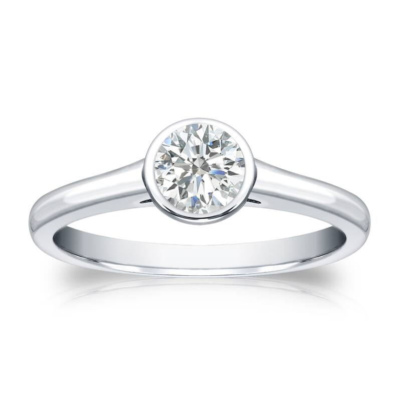 Auriya 14k Gold 1/3 carat TW Bezel-set Solitaire Diamond Engagement Ring - 4 - White