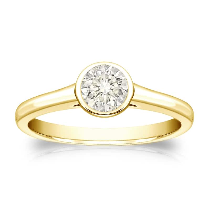 Auriya 14k Gold 1/3ctw Bezel-set Solitaire Diamond Engagement Ring - 4 - Yellow