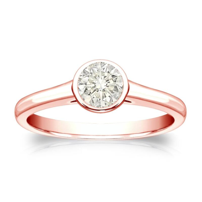 Auriya 14k Gold 1/3ctw Bezel-set Solitaire Diamond Engagement Ring - 4 - Rose