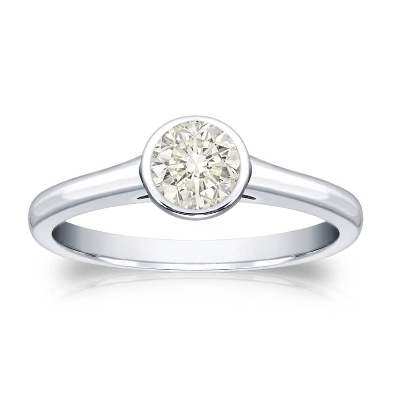 Auriya 14k Gold 1/3ctw Bezel-set Solitaire Diamond Engagement Ring - 4 - White
