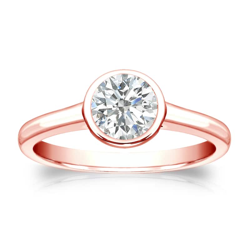Auriya 14k Gold 1/2 carat TW Bezel-set Solitaire Diamond Engagement Ring - 4 - Rose