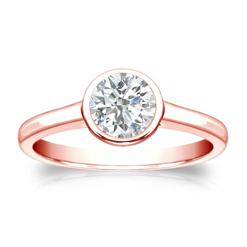 Auriya 14k Gold 1/2 carat TW Bezel-set Solitaire Diamond Engagement Ring - 10 - Rose