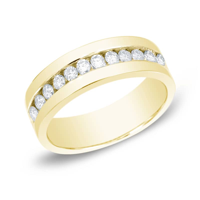 Auriya Men's 14k Gold 1 1/2ct TDW Round Channel-Set Diamond Wedding Ring - Yellow - 8