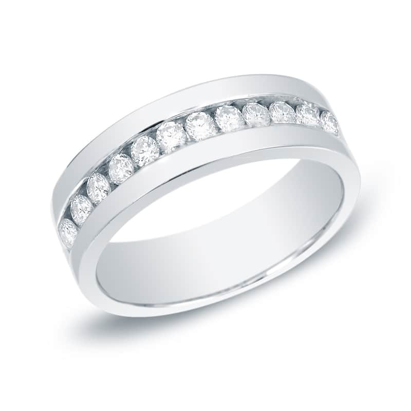 Auriya Men's 14k Gold 1 1/2ct TDW Round Channel-Set Diamond Wedding Ring - White - 8