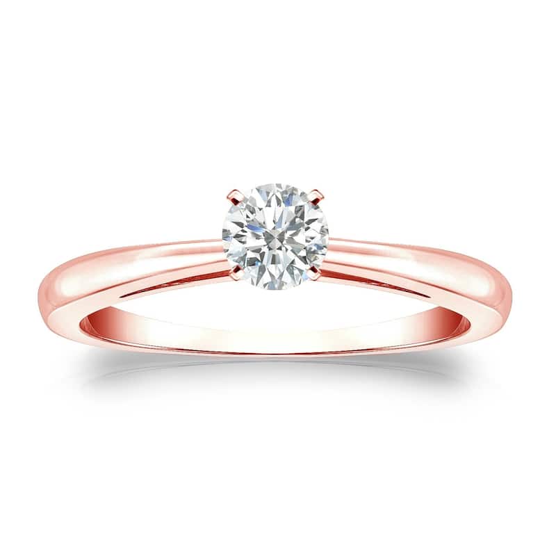 Auriya 14k Gold 1/4ctw Round Solitaire Diamond Engagement Ring - Rose - 10