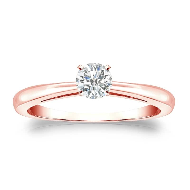Auriya 14k Gold 1/4ctw Round Solitaire Diamond Engagement Ring - Rose - 4