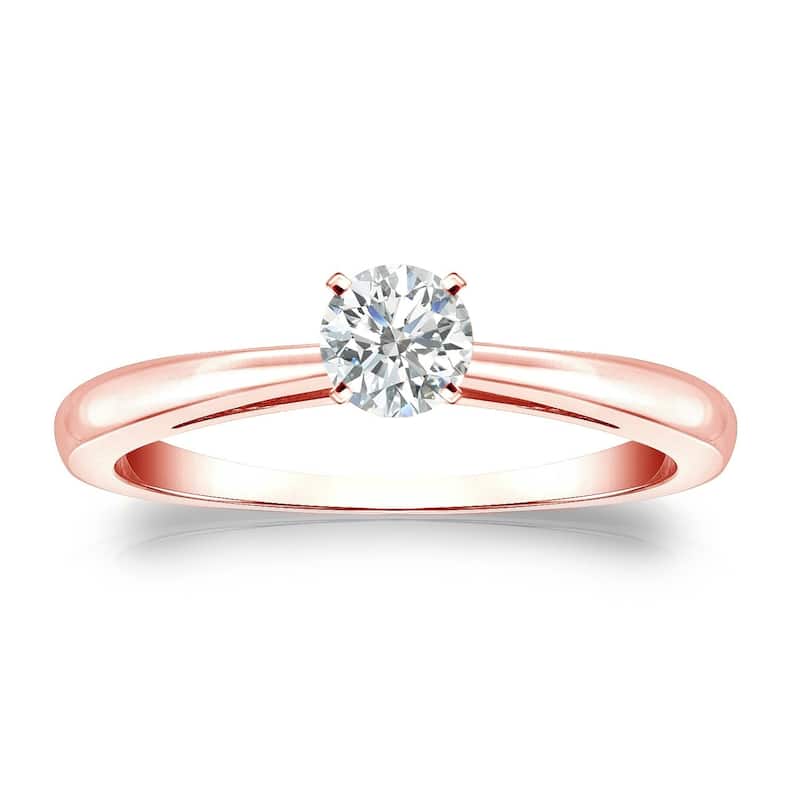Auriya 14k Gold 1/4ctw Round Solitaire Diamond Engagement Ring (I-J, SI2-SI3) - Rose - 4