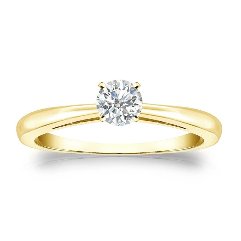 Auriya 14k Gold 1/4ctw Round Solitaire Diamond Engagement Ring (I-J, SI2-SI3) - Yellow - 4