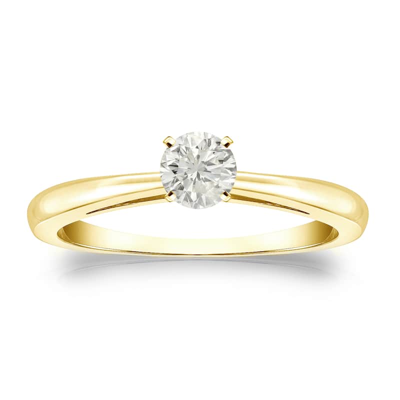 Auriya 14k Gold 1/4 carat TW Round Solitaire Diamond Engagement Ring - 4 - Yellow