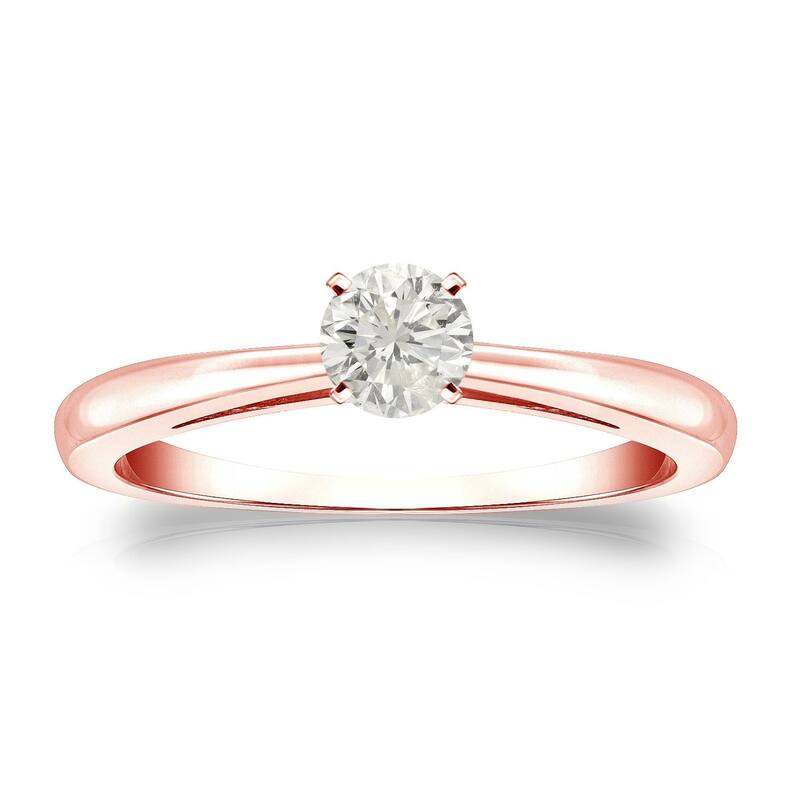 Auriya 14k Gold 1/4 carat TW Round Solitaire Diamond Engagement Ring - 10 - Rose