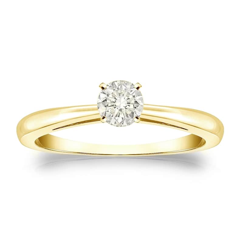 Auriya 14k Gold 1/4 carat TW Round Solitaire Diamond Engagement Ring (J-K, I1-I2) - 9 - White