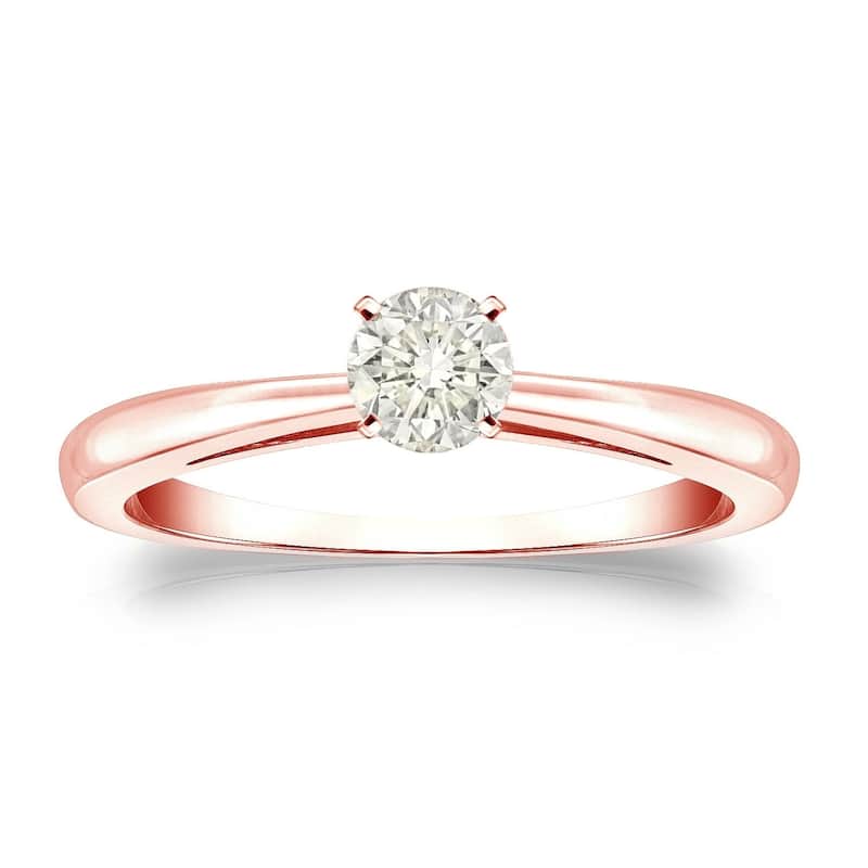 Auriya 14k Gold 1/4 carat TW Round Solitaire Diamond Engagement Ring (J-K, I1-I2) - 4 - Rose