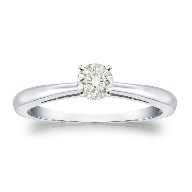 Auriya 14k Gold 1/4 carat TW Round Solitaire Diamond Engagement Ring (J-K, I1-I2) - 4 - White