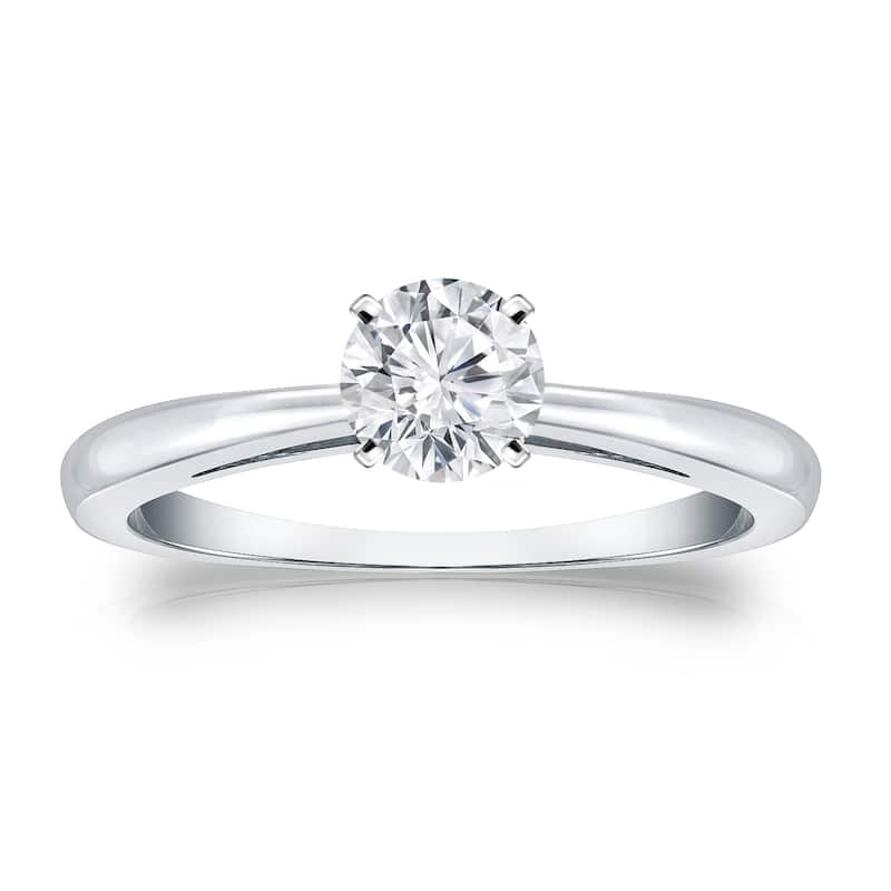 Auriya 14k Gold 1/3 carat TW Round Solitaire Diamond Engagement Ring (H-I, VS1-VS2) - 4 - White