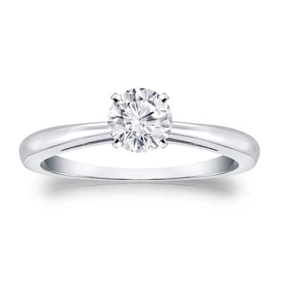Auriya 14k Gold 1/3 carat TW Round Solitaire Diamond Engagement Ring (H-I, VS1-VS2)
