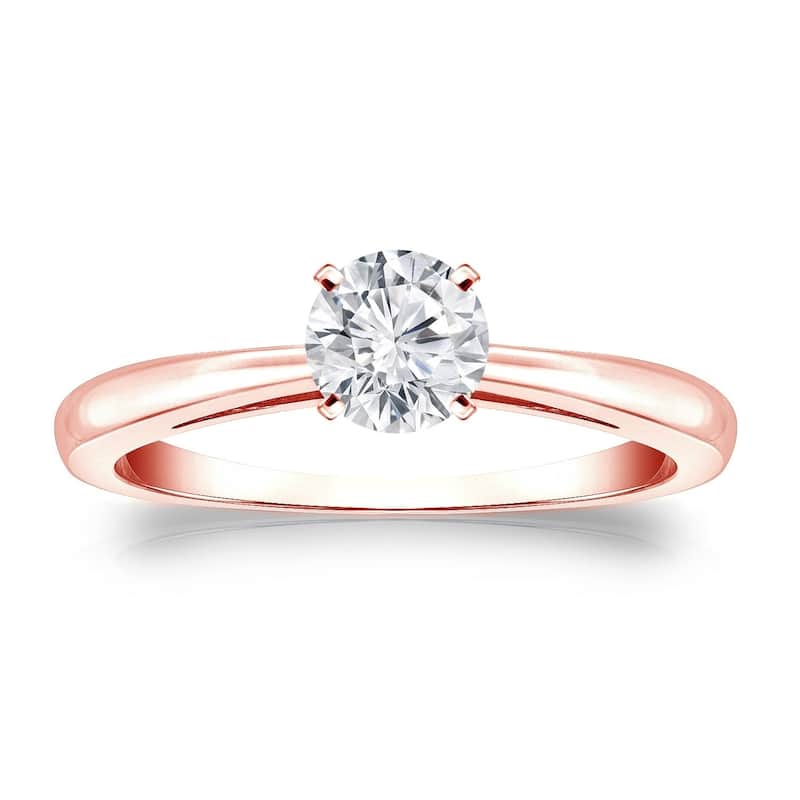 Auriya 14k Gold 1/3 carat TW Round Solitaire Diamond Engagement Ring (H-I, VS1-VS2) - 9.5 - Rose