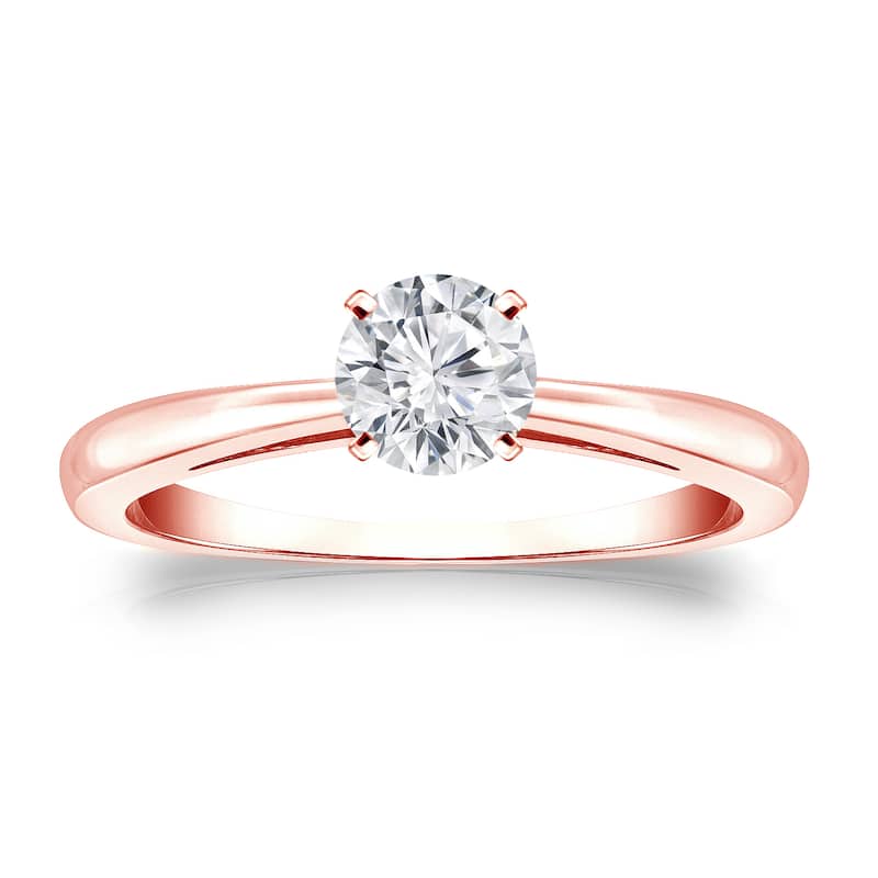 Auriya 14k Gold 1/3 carat TW Round Solitaire Diamond Engagement Ring (H-I, VS1-VS2) - 4 - Rose