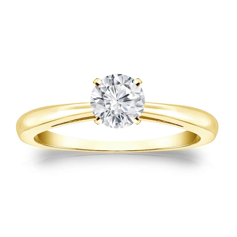 Auriya 14k Gold 1/3 carat TW Round Solitaire Diamond Engagement Ring (H-I, VS1-VS2) - 4 - Yellow