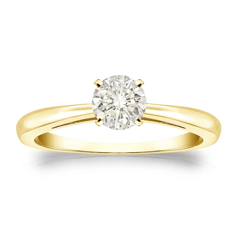 Auriya 14k Gold 1/3 carat TW Round Solitaire Diamond Engagement Ring