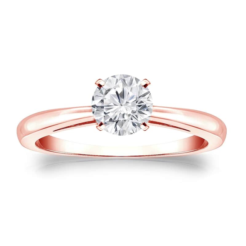 Auriya 14k Gold 1/2 carat TW Round Solitaire Diamond Engagement Ring (H-I, VS1-VS2) - 9.5 - Rose