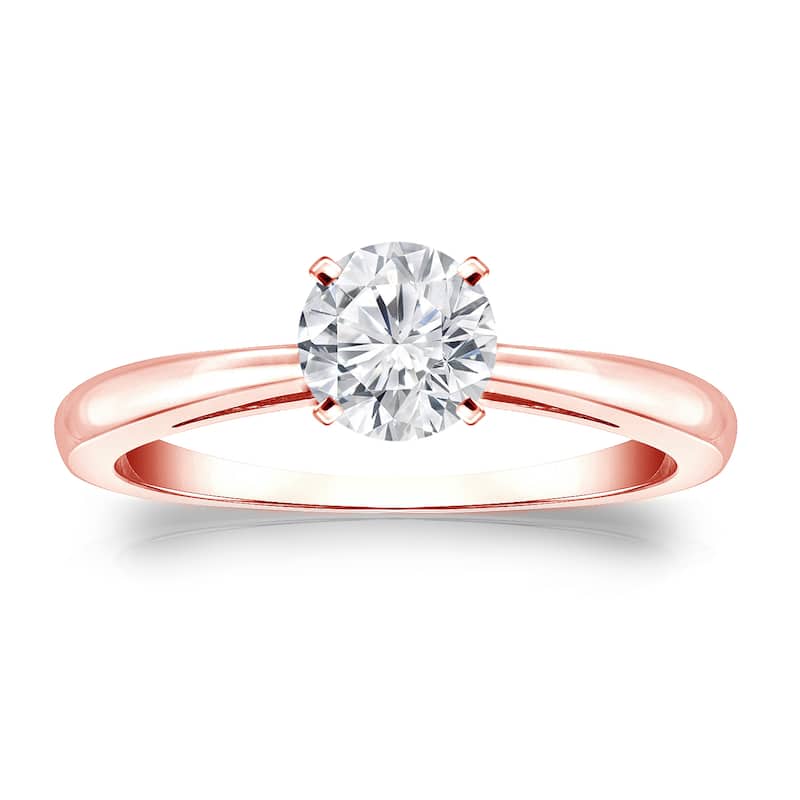 Auriya 14k Gold 1/2 carat TW Round Solitaire Diamond Engagement Ring (H-I, VS1-VS2) - 5 - Rose
