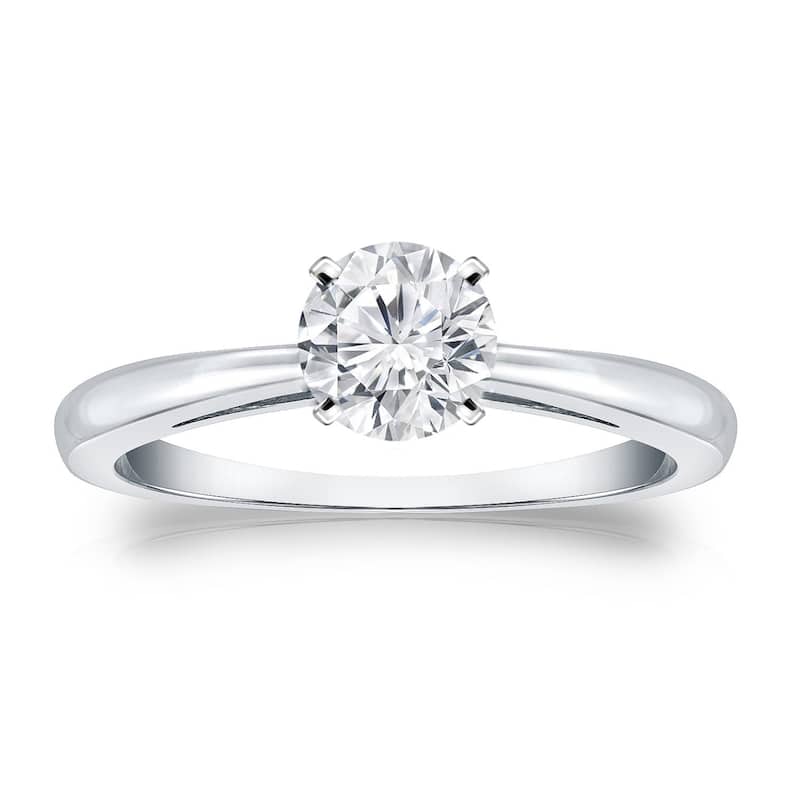 Auriya 14k Gold 1/2 carat TW Round Solitaire Diamond Engagement Ring (H-I, VS1-VS2) - 9.5 - White
