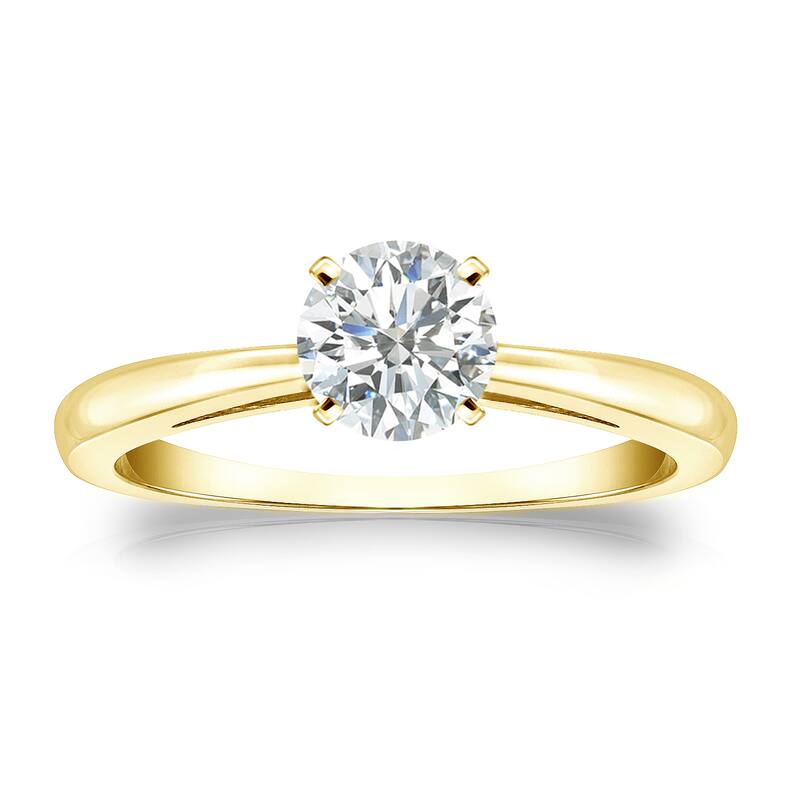 Auriya 14k Gold 1/2 carat TW Round Solitaire Diamond Engagement Ring - Yellow - 4