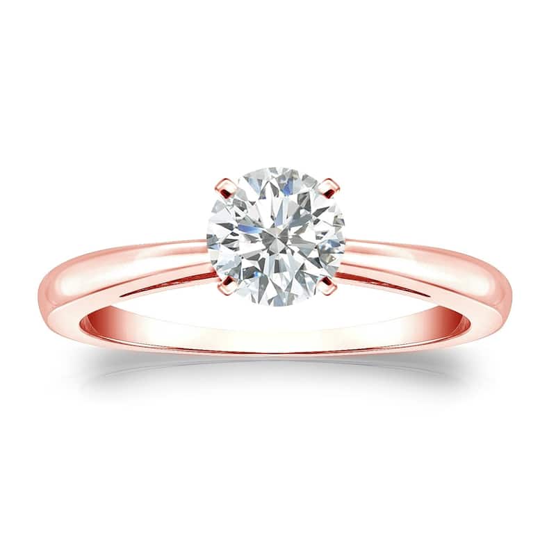 Auriya 14k Gold 1/2 carat TW Round Solitaire Diamond Engagement Ring - Rose - 9.5