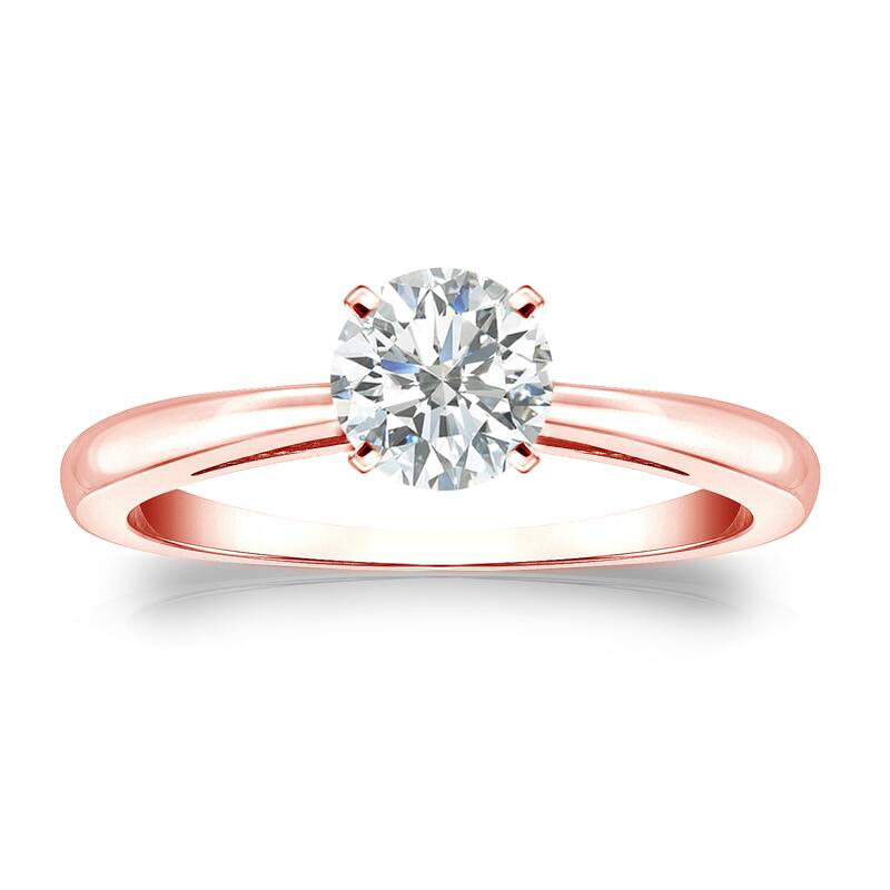 Auriya 14k Gold 1/2 carat TW Round Solitaire Diamond Engagement Ring - Rose - 4