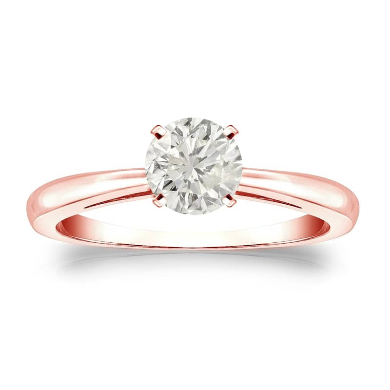 Auriya 14k Gold 1/2 carat TW Round Solitaire Diamond Engagement Ring (J-K, I1-I2) - 9.5 - Rose