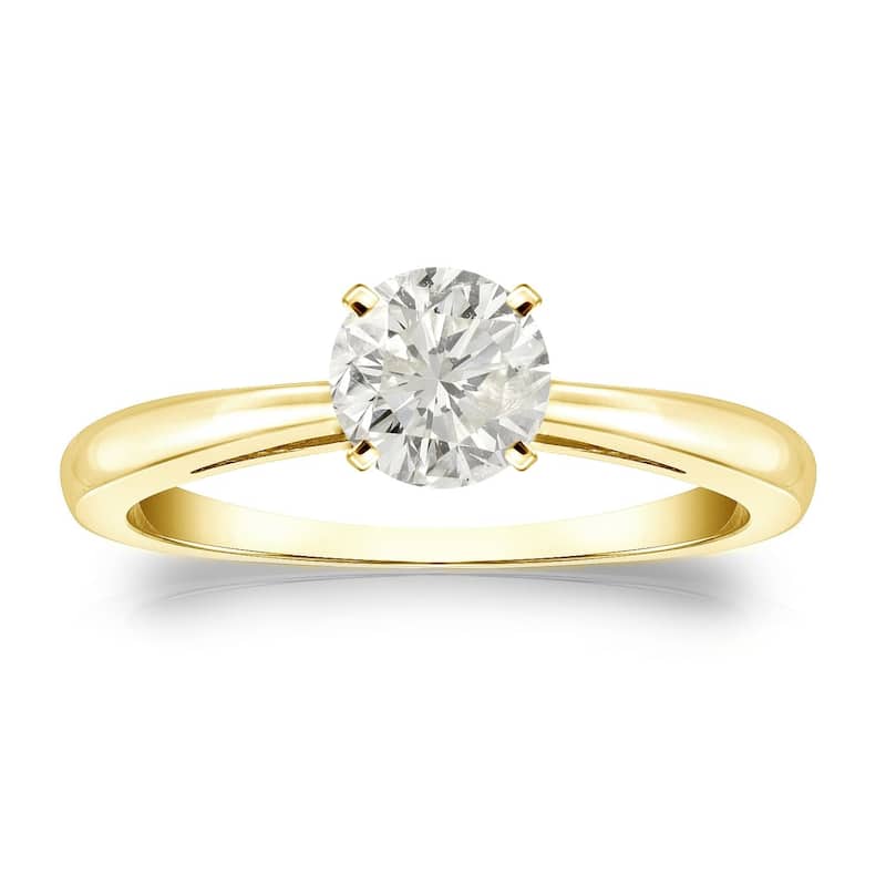 Auriya 14k Gold 1/2 carat TW Round Solitaire Diamond Engagement Ring (J-K, I1-I2) - 10 - Yellow