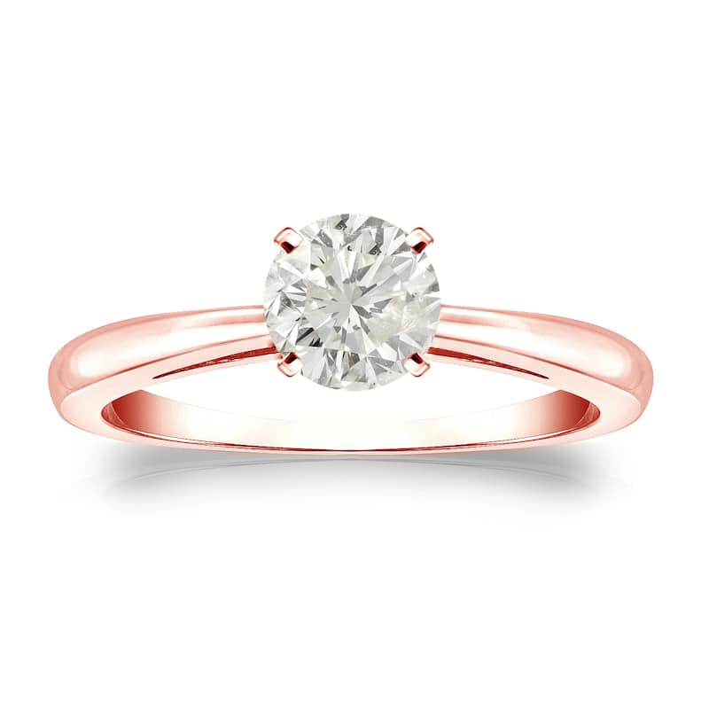 Auriya 14k Gold 1/2 carat TW Round Solitaire Diamond Engagement Ring (J-K, I1-I2) - 4 - Rose