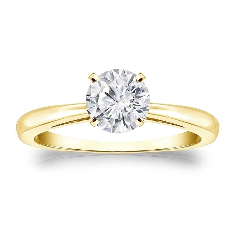 Auriya 14k Gold 3/4 carat TW Round Solitaire Diamond Engagement Ring - 4 - Yellow