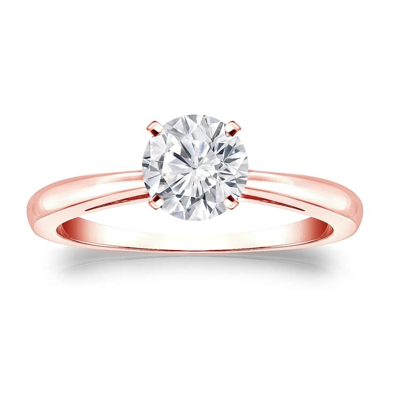 Auriya 14k Gold 3/4 carat TW Round Solitaire Diamond Engagement Ring - 5.5 - Rose