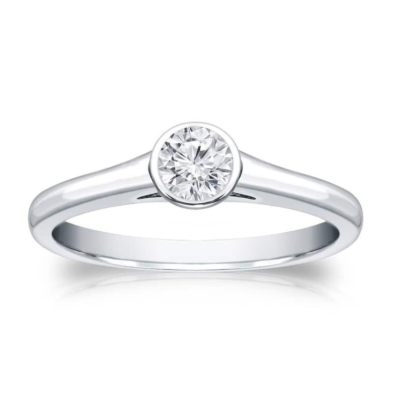 Auriya 14k Gold 1/4 carat TW Bezel-set Solitaire Diamond Engagement Ring - 4 - White